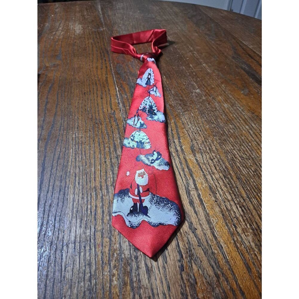 Funtyme Christmas Holiday Santa Red Grey Black White Polyester Mens Neck Tie